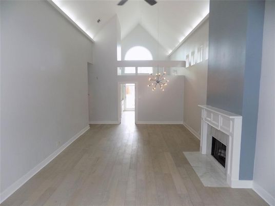 Fireplace, Interior, Pendant Lights, Wood Texture Flooring