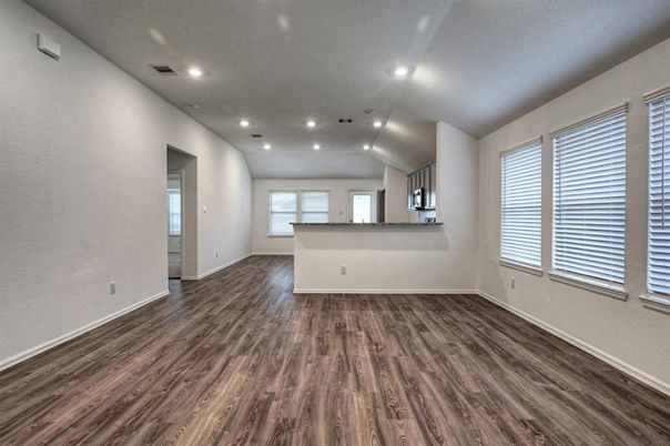 Empty room, Interior, Recessed Lighting, Wood Texture Flooring