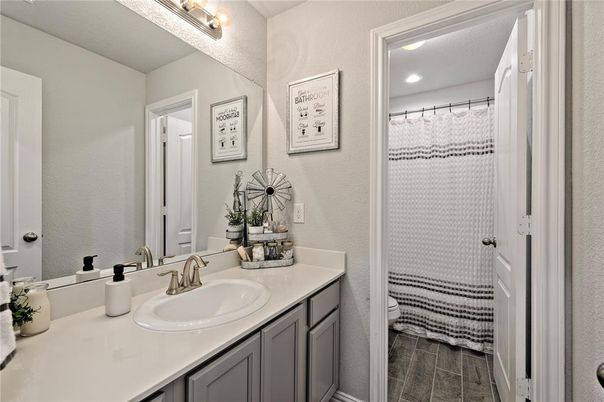 Bathroom, Interior, Recessed Lighting, Wood Texture Flooring