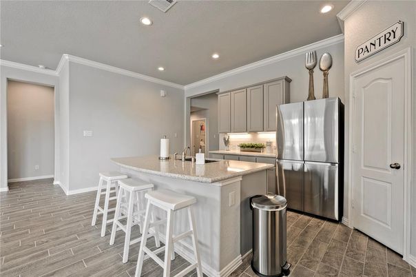 Interior, Kitchen, Recessed Lighting, Wood Texture Flooring