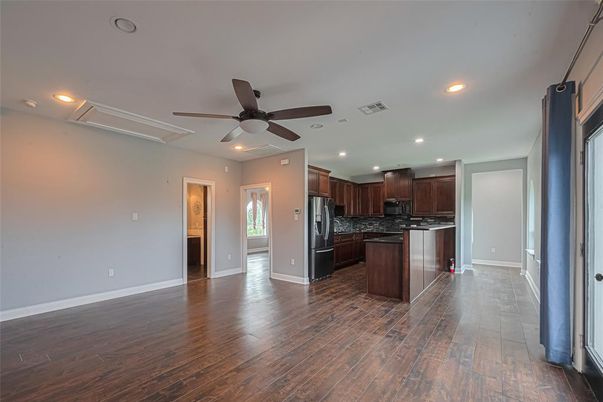Interior, Kitchen, Recessed Lighting, Wood Texture Flooring
