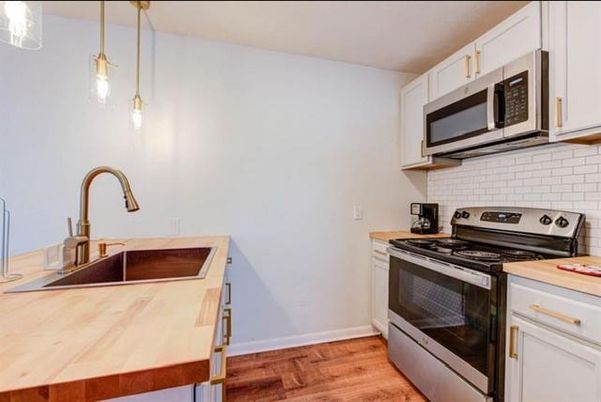 Interior, Kitchen, Pendant Lights, Stainless Steel Appliances, Wood Texture Flooring