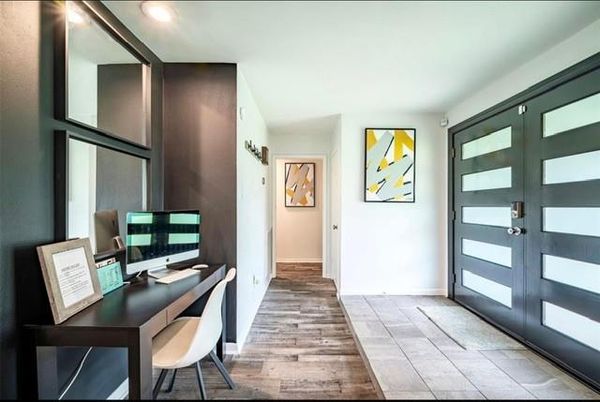 Home Office, Interior, Recessed Lighting, Wood Texture Flooring