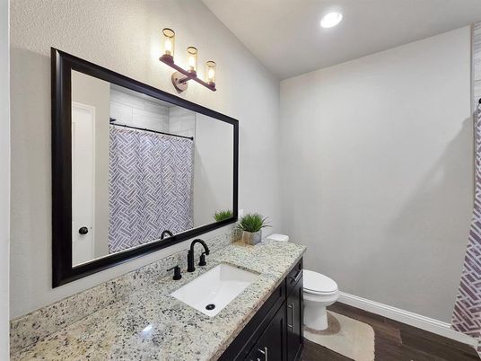 Bathroom, Interior, Recessed Lighting, Wood Texture Flooring