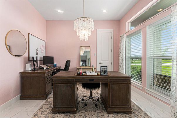 Chandelier, Home Office, Interior, Marble, Recessed Lighting