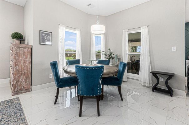 Dining room, Interior, Marble, Pendant Lights