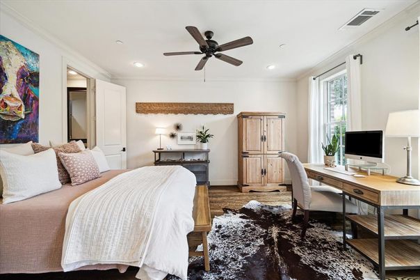 Bedroom, Home Office, Interior, Recessed Lighting, Wood Texture Flooring