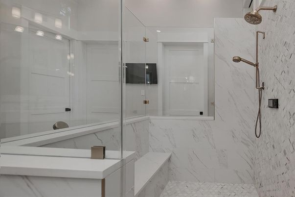 Bathroom, Glass Shower, Interior, Marble Walls