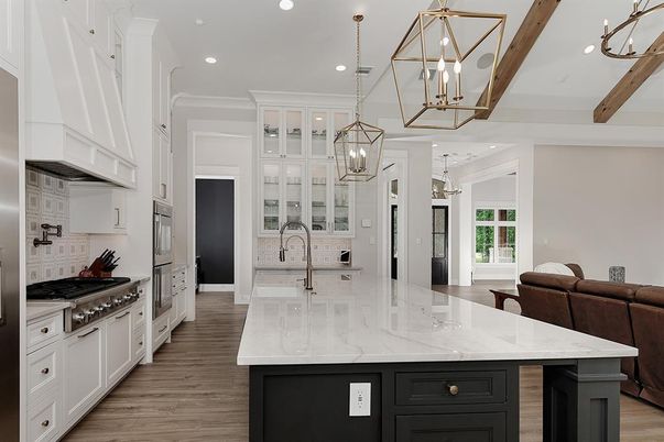 Interior, Kitchen, Pendant Lights, Recessed Lighting, Wooden Beams, Wood Texture Flooring
