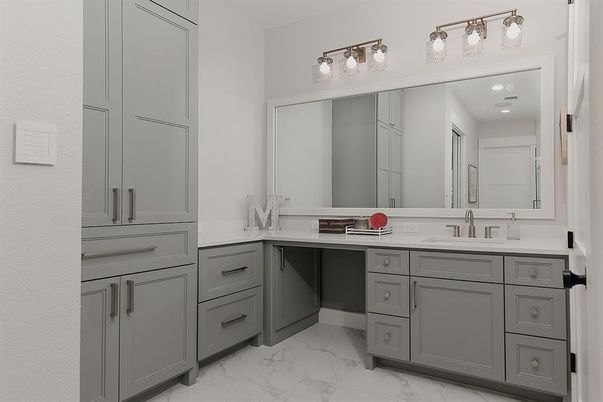 Bathroom, Dual Sink Vanities, Interior, Marble, Recessed Lighting