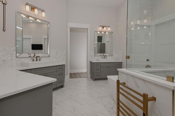 Bathroom, Dual Sink Vanities, Glass Shower, Interior, Marble
