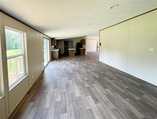 Empty room, Interior, Kitchen, Recessed Lighting, Wood Texture Flooring