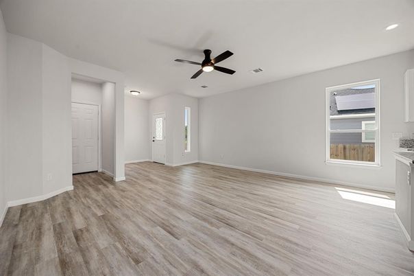 Empty room, Interior, Recessed Lighting, Wood Texture Flooring