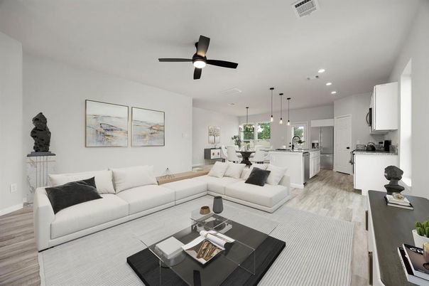 Dining room, Interior, Kitchen, Living room, Pendant Lights, Recessed Lighting, Wood Texture Flooring