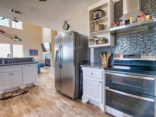 Interior, Kitchen, Pendant Lights, Stainless Steel Appliances, Wood Texture Flooring