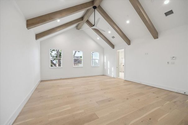 Empty room, Interior, Recessed Lighting, Wooden Beams, Wood Texture Flooring