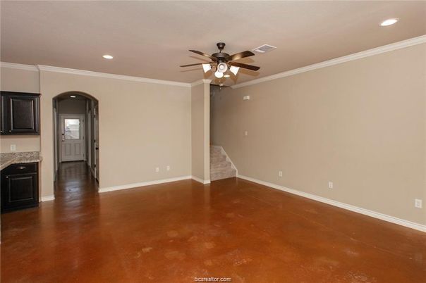 Empty room, Fireplace, Interior, Recessed Lighting, Wood Texture Flooring