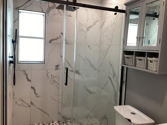 Bathroom, Glass Shower, Interior, Marble Walls