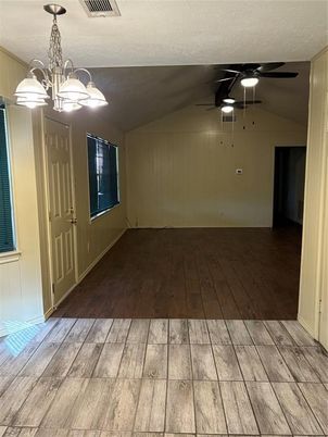 Empty room, Interior, Pendant Lights, Wood Texture Flooring