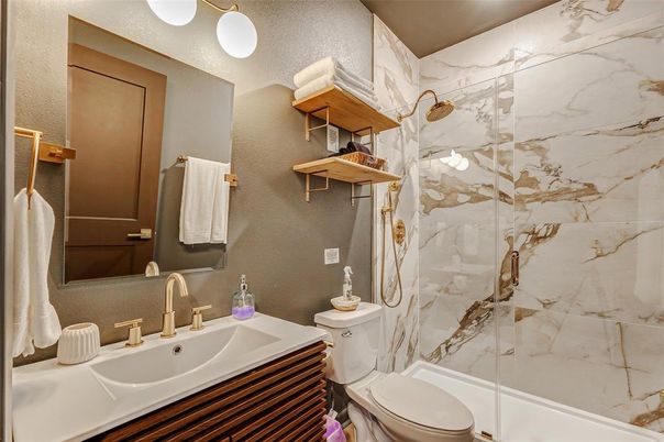 Bathroom, Glass Shower, Interior, Marble Walls