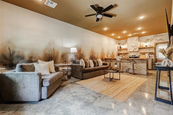 Interior, Kitchen, Living room, Marble Walls, Recessed Lighting
