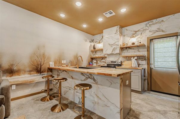 Interior, Kitchen, Marble Walls, Recessed Lighting