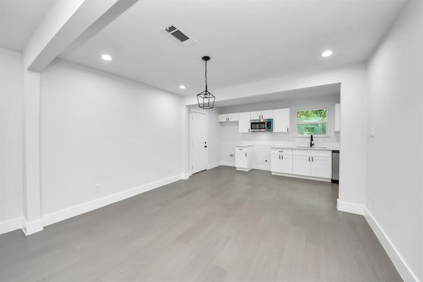 Interior, Kitchen, Pendant Lights, Recessed Lighting, Wood Texture Flooring