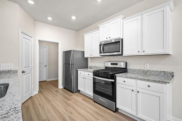 Interior, Kitchen, Recessed Lighting, Wood Texture Flooring