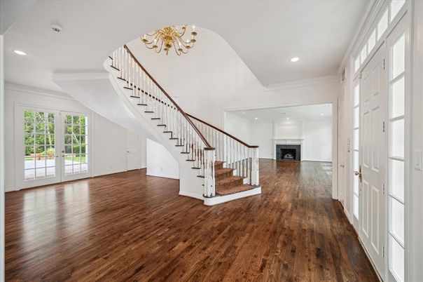 Empty room, Fireplace, Interior, Recessed Lighting, Wood Texture Flooring