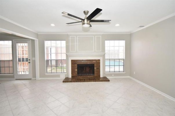 Empty room, Fireplace, Interior, Marble, Recessed Lighting