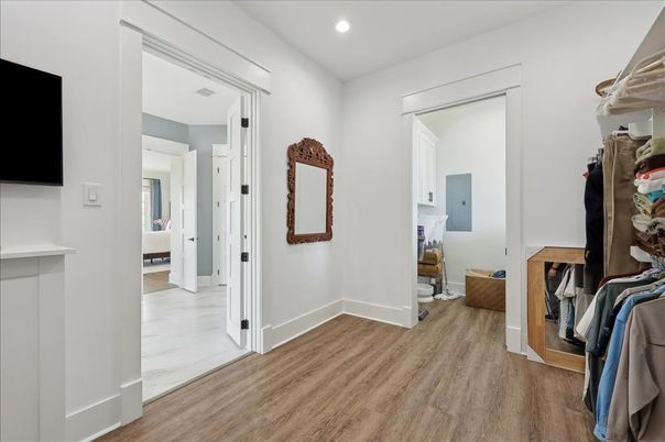 Interior, Marble, Recessed Lighting, Wood Texture Flooring