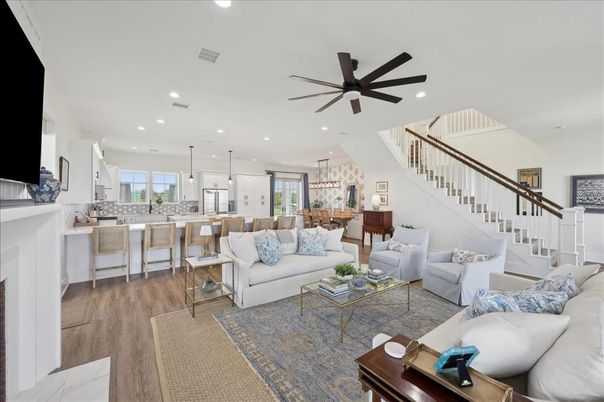 Dining room, Interior, Kitchen, Living room, Pendant Lights, Recessed Lighting, Wood Texture Flooring