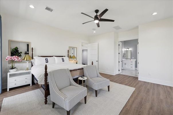 Bedroom, Interior, Recessed Lighting, Wood Texture Flooring