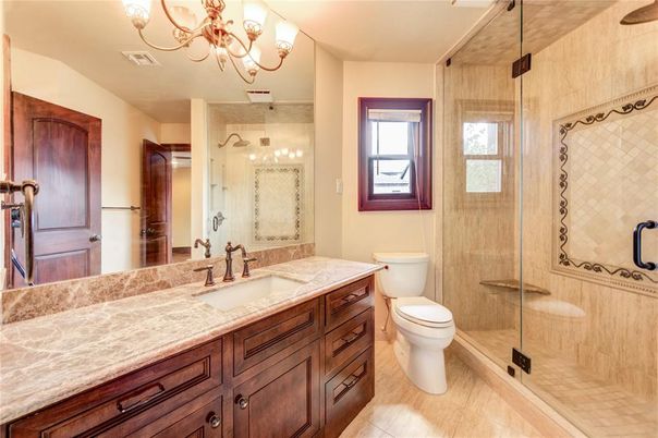 Bathroom, Chandelier, Glass Shower, Interior