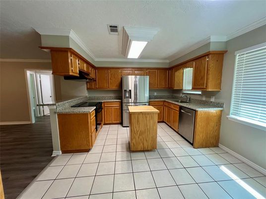 Interior, Kitchen, Stainless Steel Appliances, Wood Texture Flooring