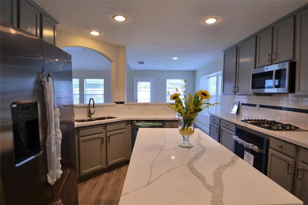 Interior, Kitchen, Recessed Lighting, Wood Texture Flooring