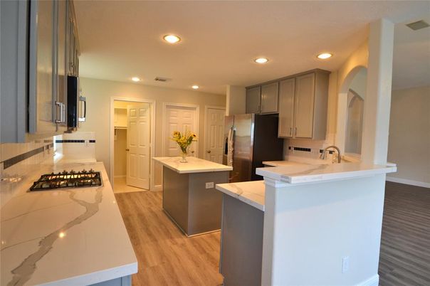 Interior, Kitchen, Recessed Lighting, Wood Texture Flooring