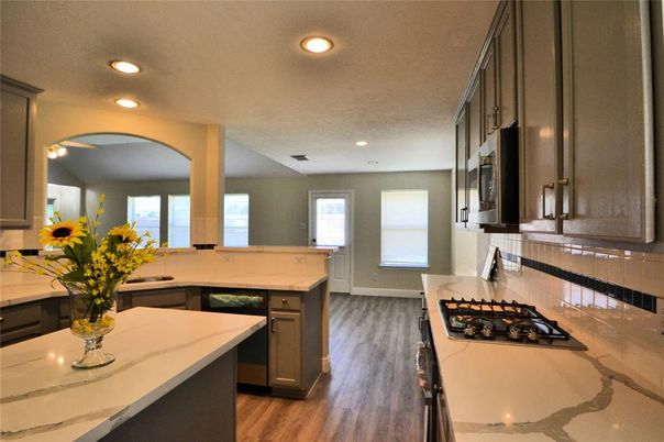 Interior, Kitchen, Recessed Lighting, Wood Texture Flooring