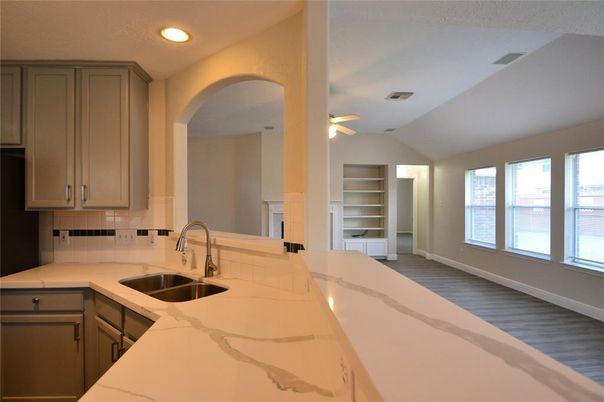 Interior, Kitchen, Recessed Lighting, Wood Texture Flooring