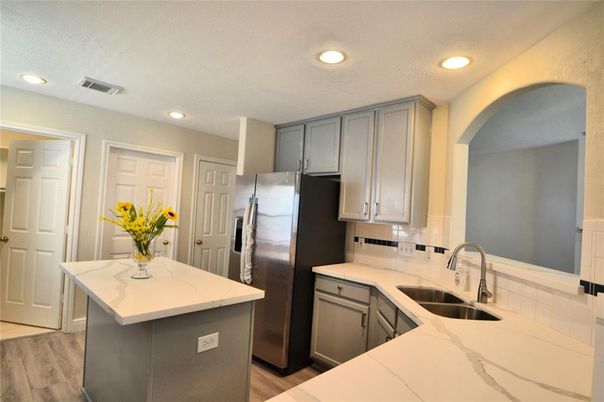 Interior, Kitchen, Recessed Lighting, Wood Texture Flooring