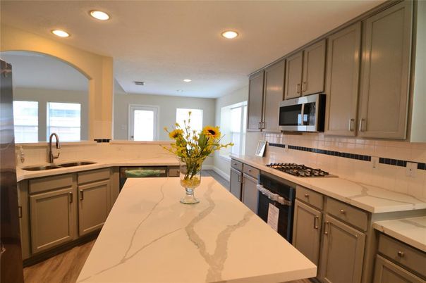 Interior, Kitchen, Recessed Lighting, Wood Texture Flooring