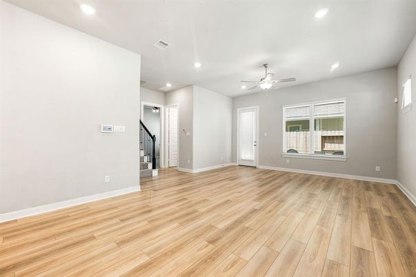 Empty room, Interior, Recessed Lighting, Wood Texture Flooring