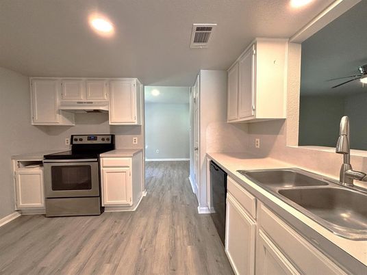 Interior, Kitchen, Recessed Lighting, Wood Texture Flooring