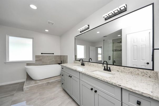 Bathroom, Dual Sink Vanities, Free Standing Baths, Glass Shower, Interior, Recessed Lighting