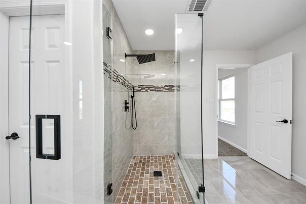 Bathroom, Glass Shower, Interior, Recessed Lighting