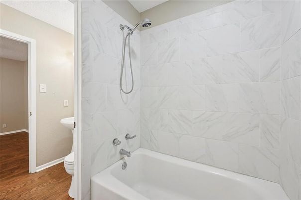 Bathroom, Interior, Marble Walls, Wood Texture Flooring