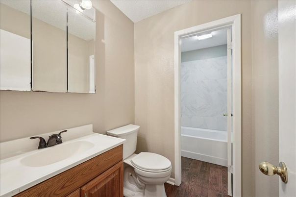 Bathroom, Interior, Marble Walls, Wood Texture Flooring