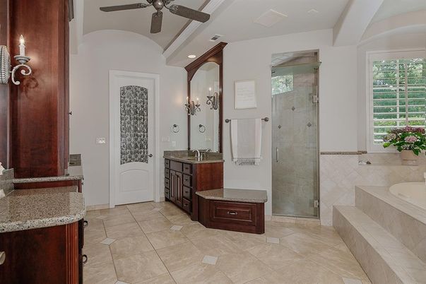 Bathroom, Dual Sink Vanities, Glass Shower, Interior, Recessed Lighting