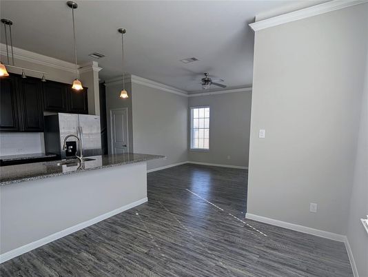 Interior, Kitchen, Pendant Lights, Wood Texture Flooring