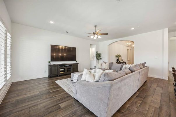 Chandelier, Interior, Living room, Recessed Lighting, Wood Texture Flooring